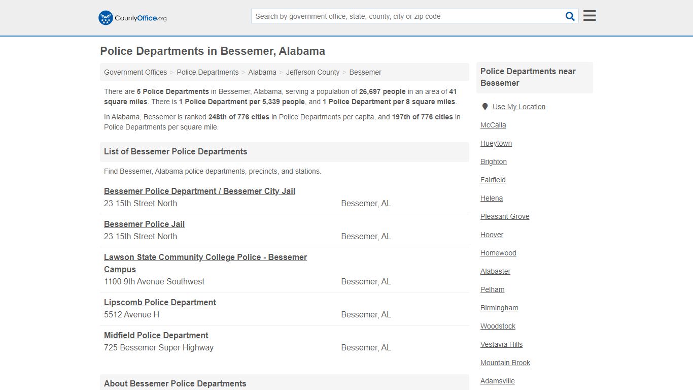 Police Departments - Bessemer, AL (Arrest Records & Police Logs)